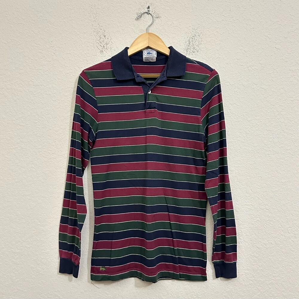 Vintage IZOD LACOSTE Rugby Polo Shirt Striped Long Sleeve Cotton 80s